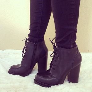 Shoes - New Black Lace Up Chunky Heel Booties Shoes - New Black Lace Up Chunky Heel Booties
