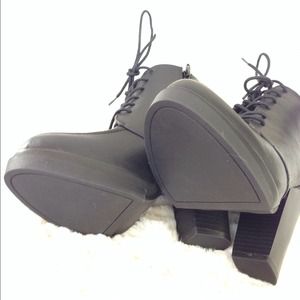 Shoes - New Black Lace Up Chunky Heel Booties Shoes - New Black Lace Up Chunky Heel Booties