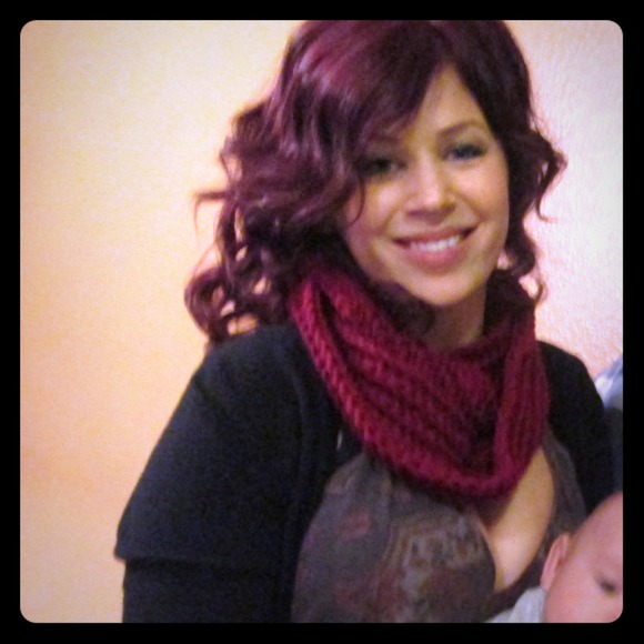Crochet red infinity scarf