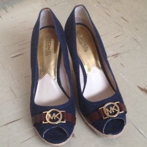 On HOLD MICHAEL KORS Blue Meg Peep Toe Espadrilles