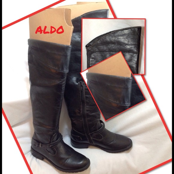ALDO Boots Tall Knee High Fold Over w/Bckles Black - Picture 4 of 4