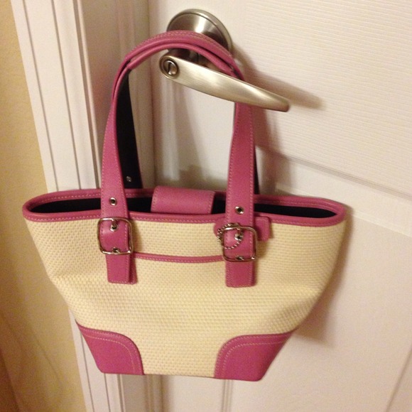 Authentic Coach pink and straw bag