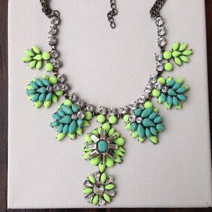Mint yellow crystals statement big chunky necklace