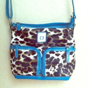 Leopard print cross body purse with teal detailing
