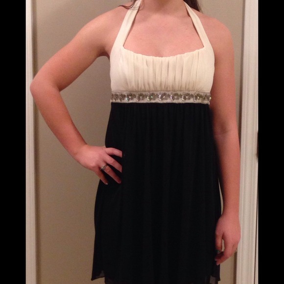 White and Black Formal Halter Dress
