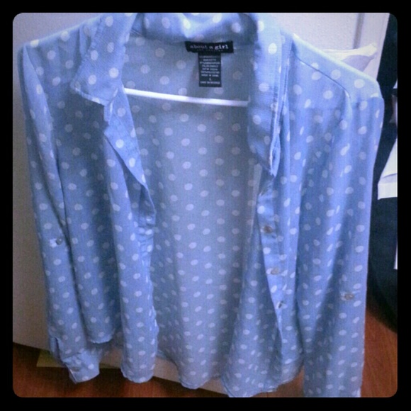 Baby blue poka dotted chiffon shirt