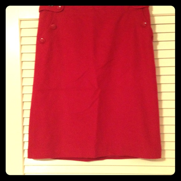 J. Crew red wool pencil skirt with buttons
