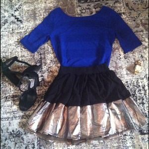 Black and gold pleated leather skirt