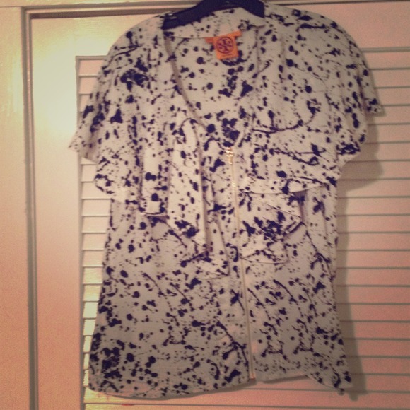 Tory burch exposed zipper silk top