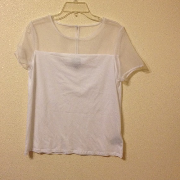 Sheer shoulder top with solid bottom