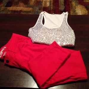 Cute Red Skinnies& Silver Sequin Top! ❤️