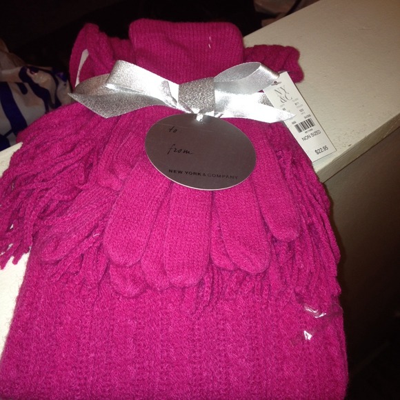 Pink knit scarf and gloves
