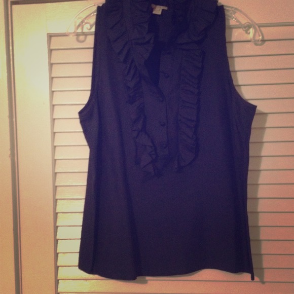 J crew ruffle collar navy silk top