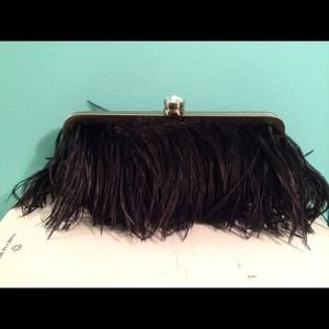 BCBG Black Ostrich Feather Clutch