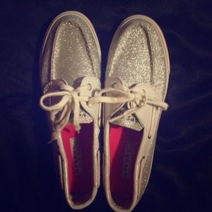 Silver sparkly Sperry's