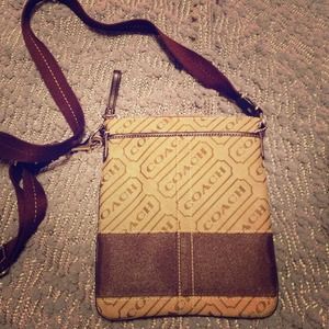 Tan and brown Coach Logo Messenger Crossbody bag