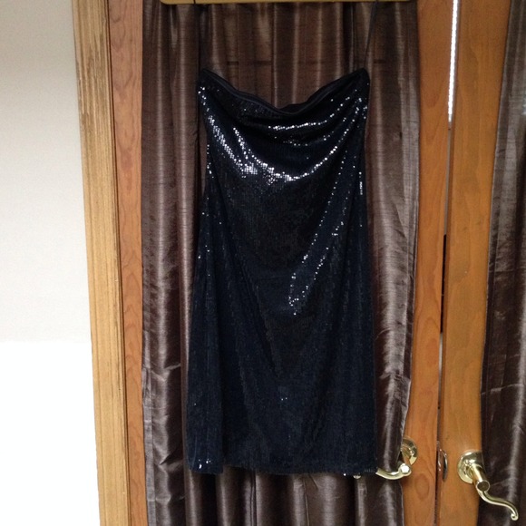 Black sequin strapless dress
