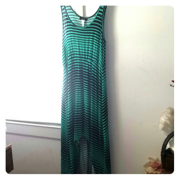 Striped Teal and Black High Low Dress