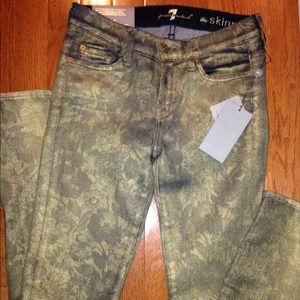 NEW 7 FOR ALL MANKIND Skinny Gold Floral Jeans