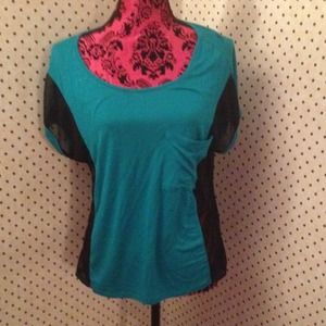 Teal and sheer top
