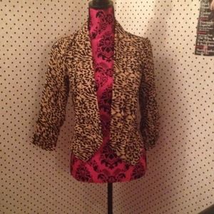 Tan and black patterned short blazer