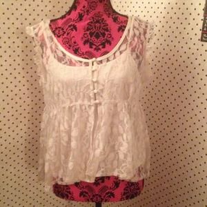 White tank top with lace overlay