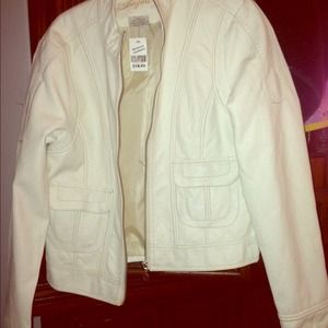 NEVER WORN! White faux leather jacket!