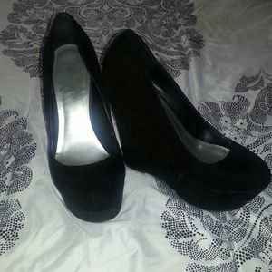 Suede Black Wedges