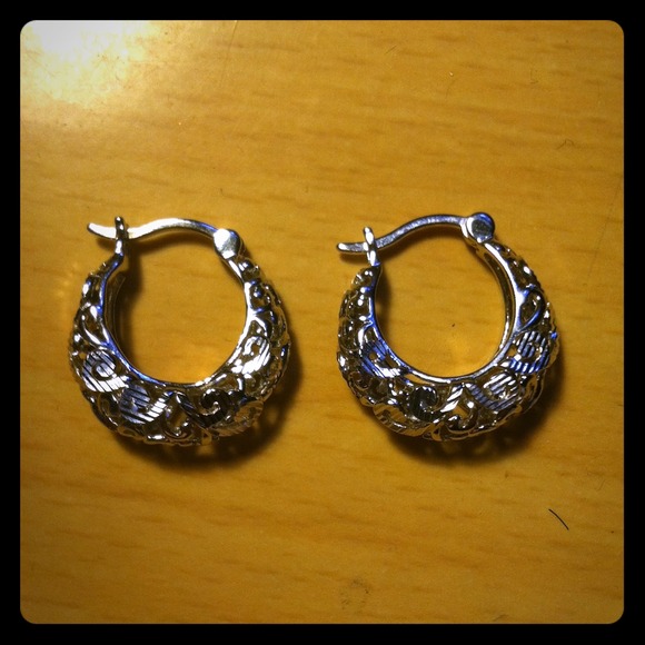 Silver little crested hoops