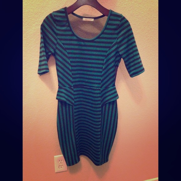 Green and black striped dress