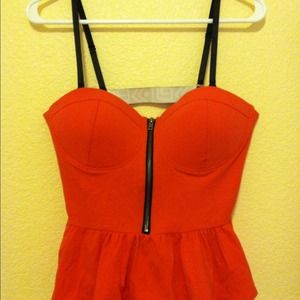 Orange/coral peplum bustier top