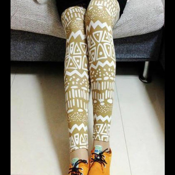 Pants - geometric pattern stretchy legging khaki