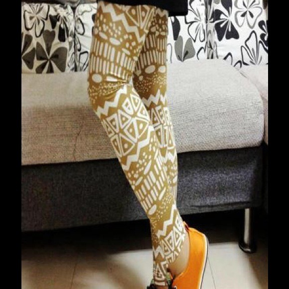 geometric pattern stretchy legging khaki - Picture 2 of 3