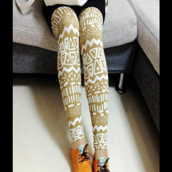 geometric pattern stretchy legging khaki - Picture 3 of 3