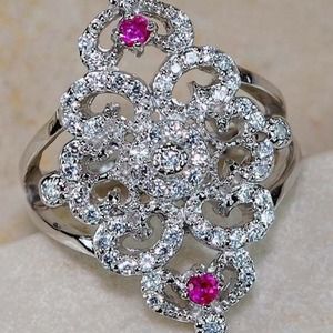 HOLD 2ctw .925 silver, white saph/ruby ring