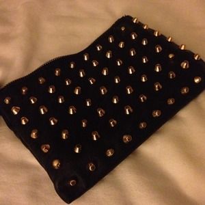 ZARA rose gold studded leather pouch clutch bag