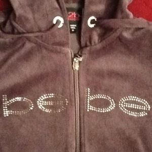 BEBE 2BE BLING RHINESTONE VELOUR HOODIE JACKET, M