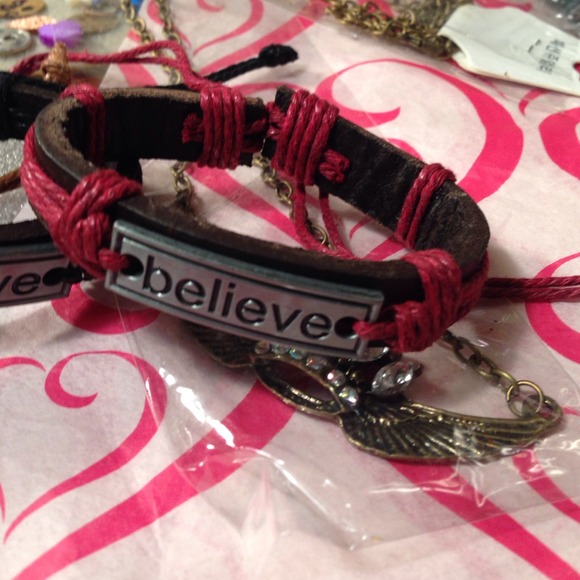 Leather "believe" bracelets brown black multicolor - Picture 2 of 4