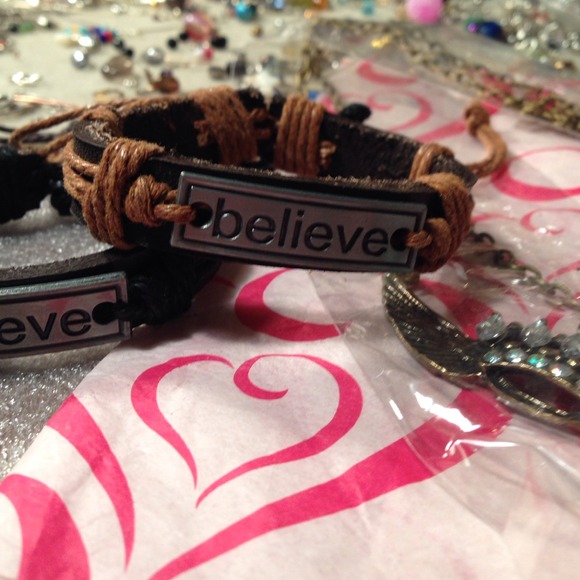 Leather "believe" bracelets brown black multicolor - Picture 3 of 4