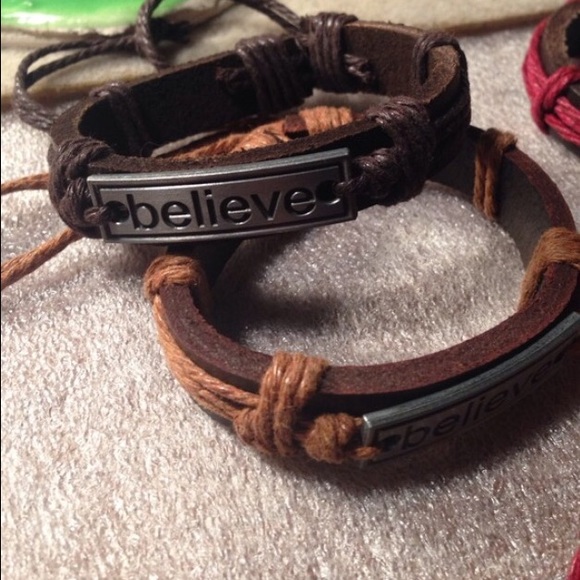 Leather "believe" bracelets brown black multicolor - Picture 4 of 4