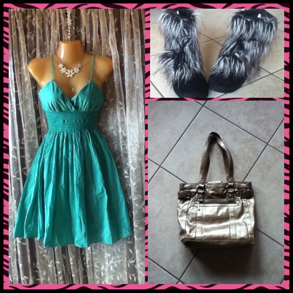 ❌Sold❌fur boots, dress, purse