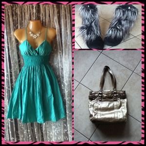 ❌Sold❌fur boots, dress, purse