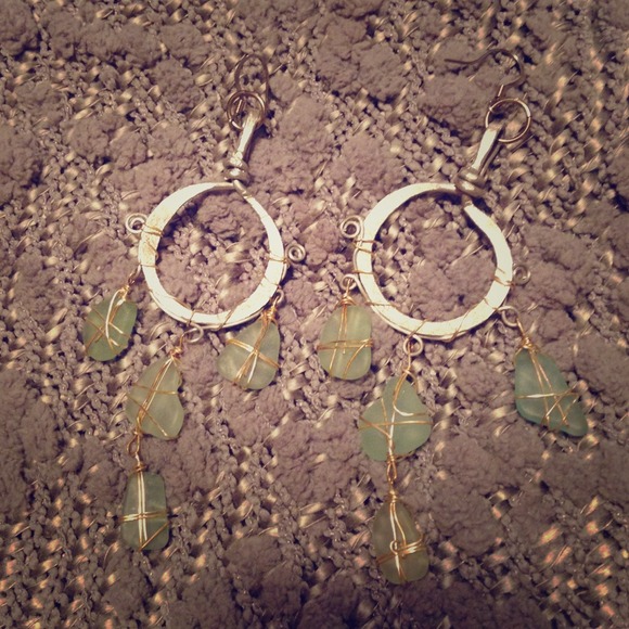 Handcrafted sea glass silver & blue/green earrings