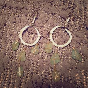 Handcrafted sea glass silver & blue/green earrings