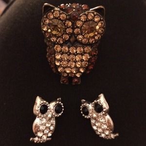 Owl ring and owl earrings bundle