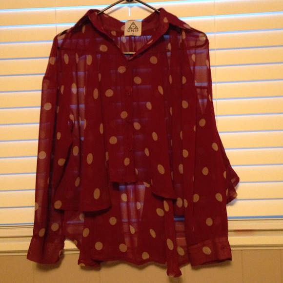 UNIF xs beautiful polka dot merlot colored blouse!