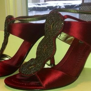 Deep Red Satin Heels