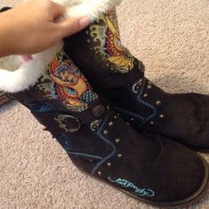 *Ed Hardy brown suede boots*