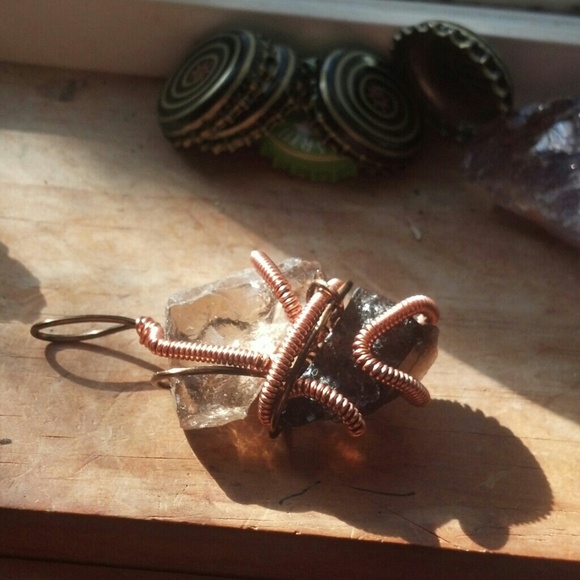 Ying & Yang ~ Copper Wrapped Smoky Quartz Pendant