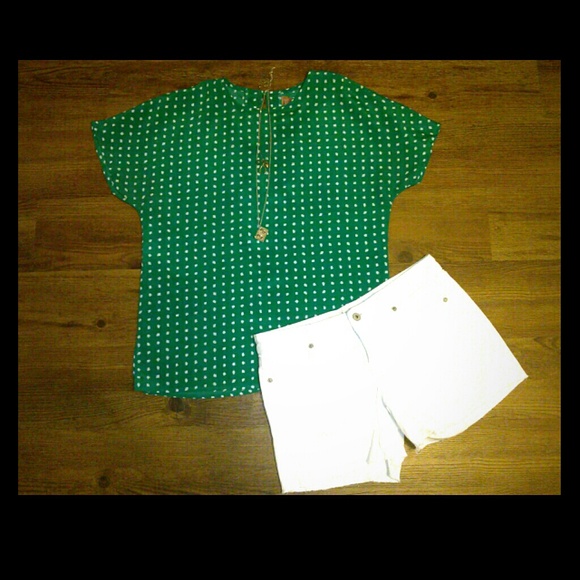 SOLD! Green polka-dot blouse